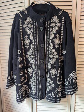 Johnny Was Black & White Embroidered Jacket - Size 2X